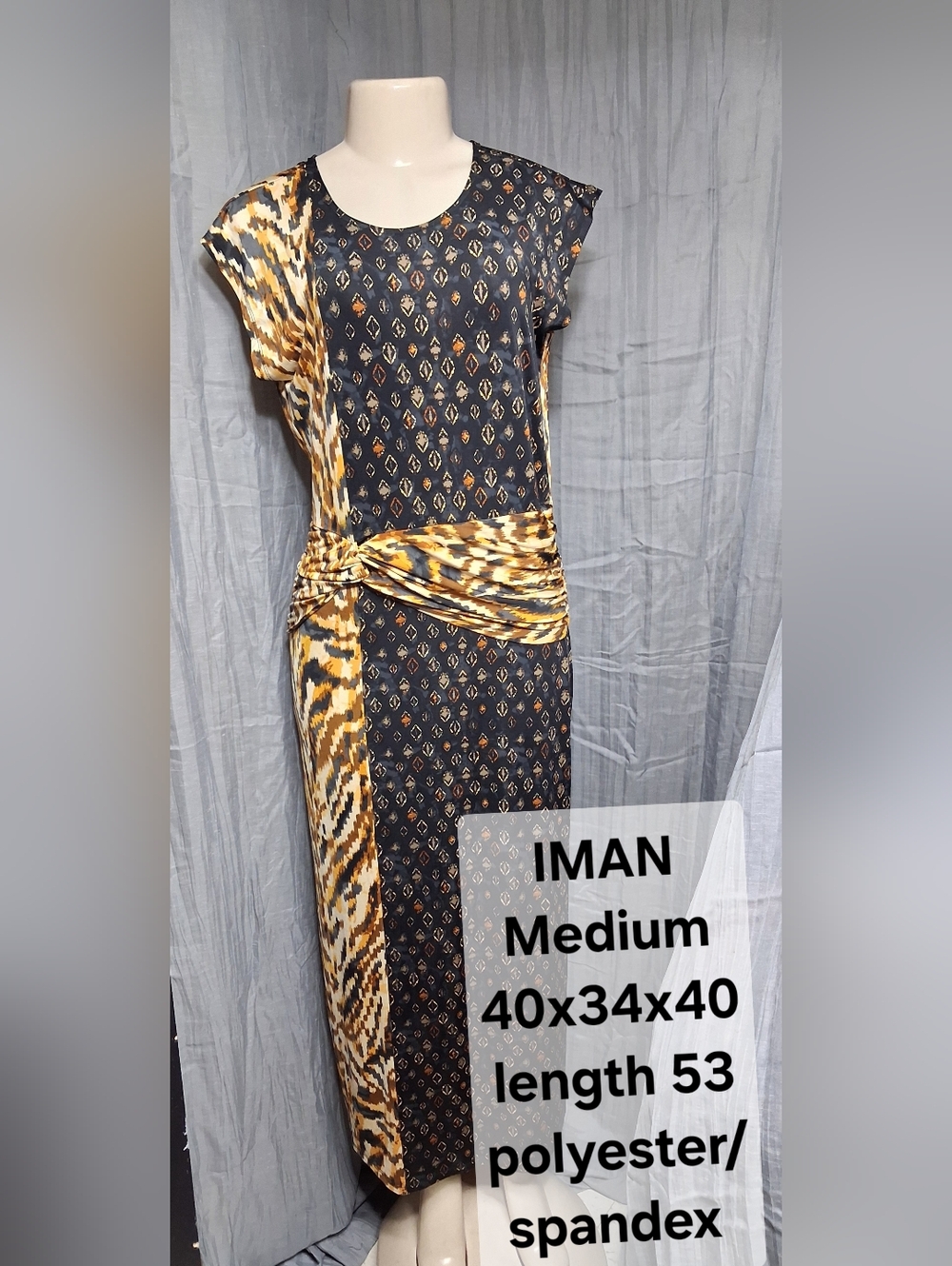 IMAN Black and Gold Printed Sleeveless Maxi Dress